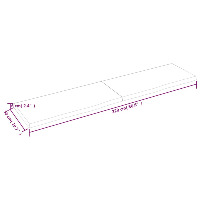 vidaXL világosbarna kezelt tömör tölgyfa asztallap 220x50x(2-6) cm