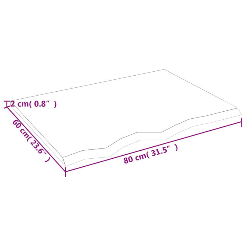 vidaXL sötétbarna kezelt tömör tölgyfa asztallap 80x60x2 cm