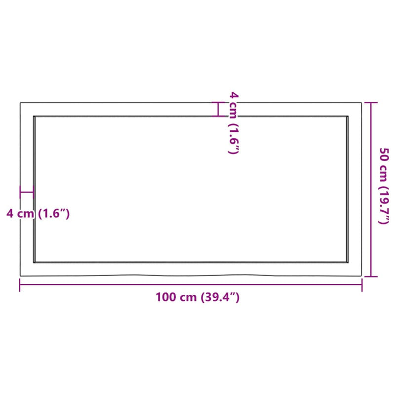 vidaXL sötétbarna kezelt tömör tölgyfa asztallap 100x50x(2-4) cm