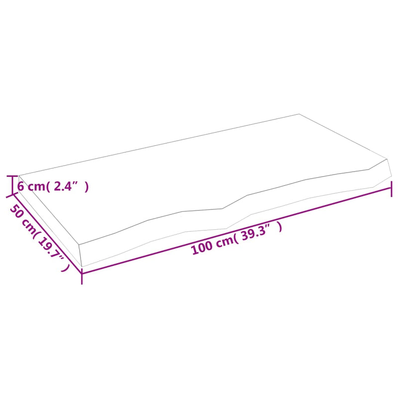 vidaXL sötétbarna kezelt tömör tölgyfa asztallap 100x50x(2-6) cm