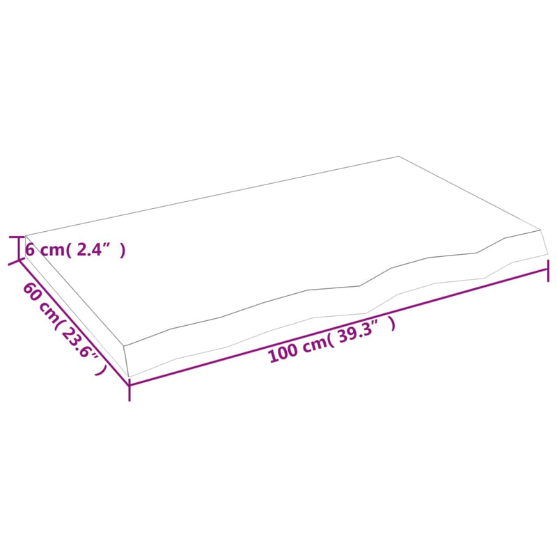 vidaXL sötétbarna kezelt tömör tölgyfa asztallap 100x60x(2-6) cm
