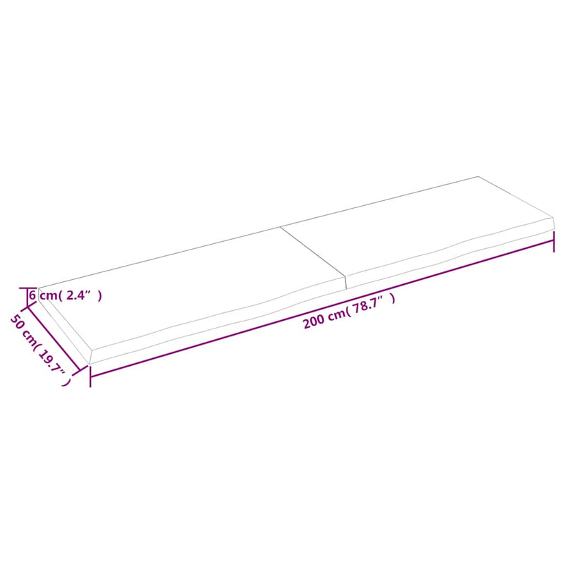 vidaXL sötétbarna kezelt tömör tölgyfa asztallap 200x50x(2-6) cm