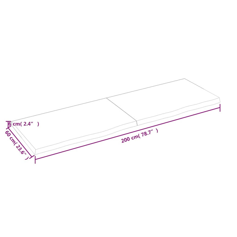 vidaXL sötétbarna kezelt tömör tölgyfa asztallap 200x60x(2-6) cm