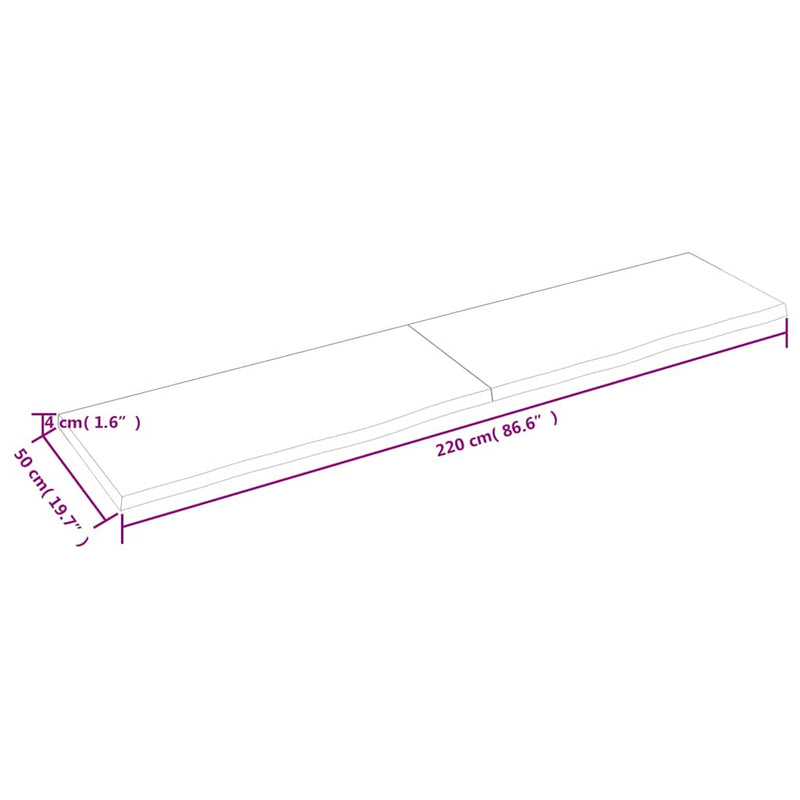 vidaXL sötétbarna kezelt tömör tölgyfa asztallap 220x50x(2-4) cm