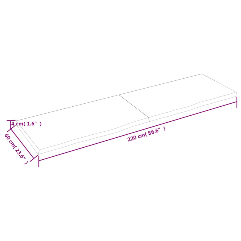 vidaXL sötétbarna kezelt tömör tölgyfa asztallap 220x60x(2-4) cm