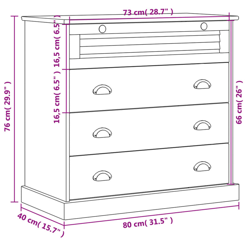 vidaXL VIGO fehér tömör fenyőfa komód 80x40x76 cm