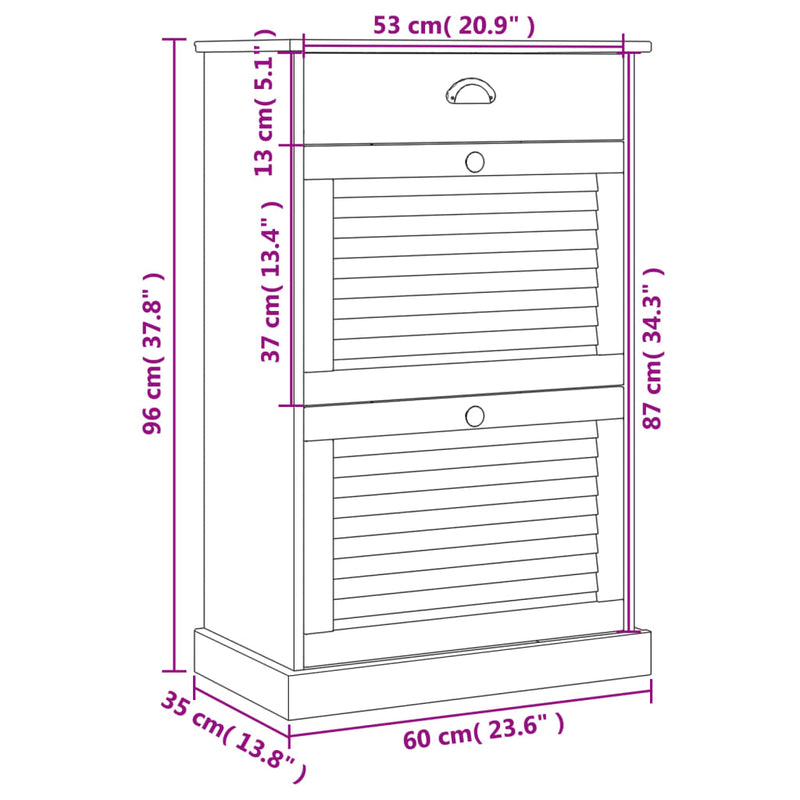 vidaXL VIGO tömör fenyőfa cipőszekrény 60x35x96 cm