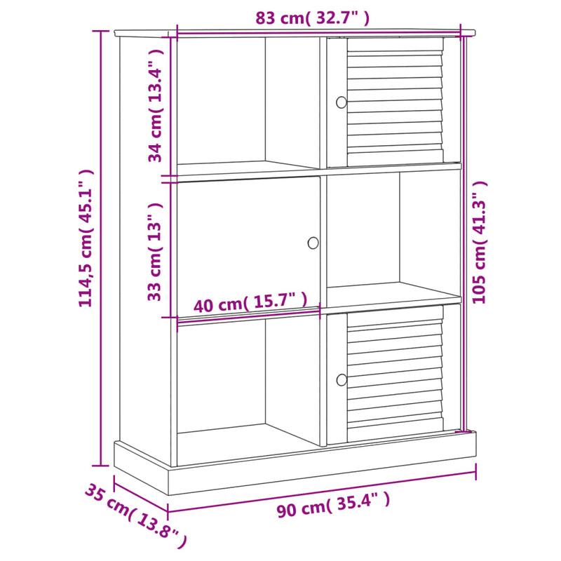 vidaXL VIGO tömör fenyőfa könyvespolc 90x35x114,5 cm