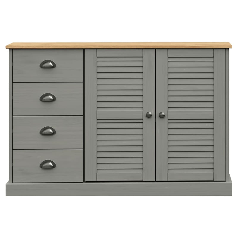 vidaXL VIGO szürke tömör fenyőfa fiókos tálalószekrény 113x40x75 cm