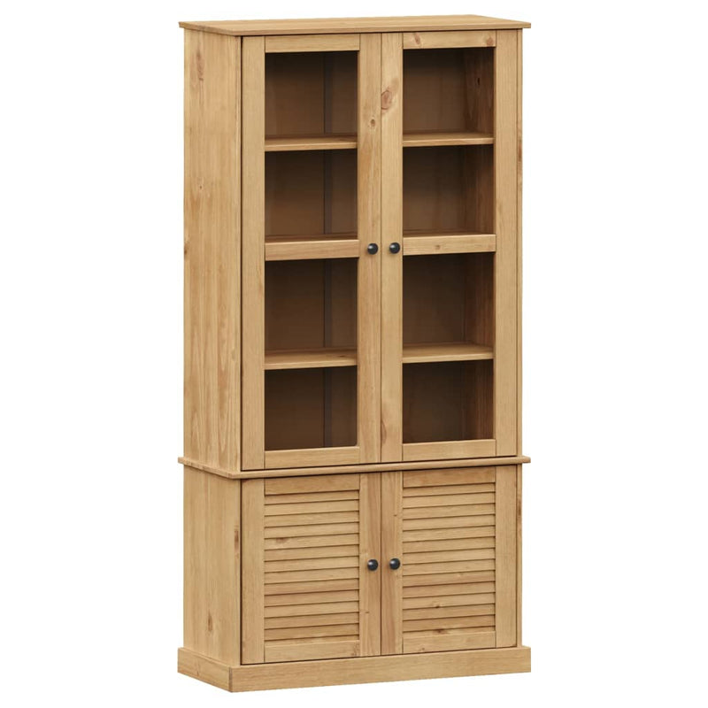 vidaXL VIGO üvegvitrines tömör fenyőfa éjjeliszekrény 85x35x170 cm
