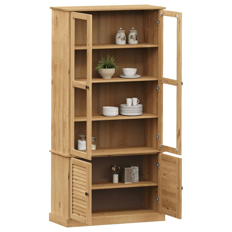 vidaXL VIGO üvegvitrines tömör fenyőfa éjjeliszekrény 85x35x170 cm