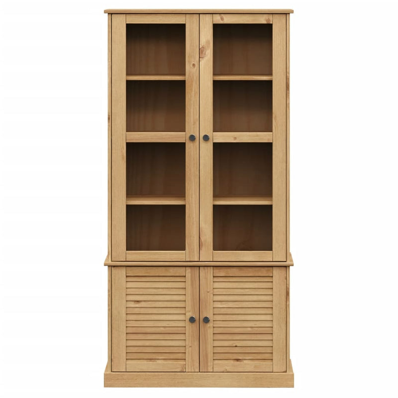 vidaXL VIGO üvegvitrines tömör fenyőfa éjjeliszekrény 85x35x170 cm