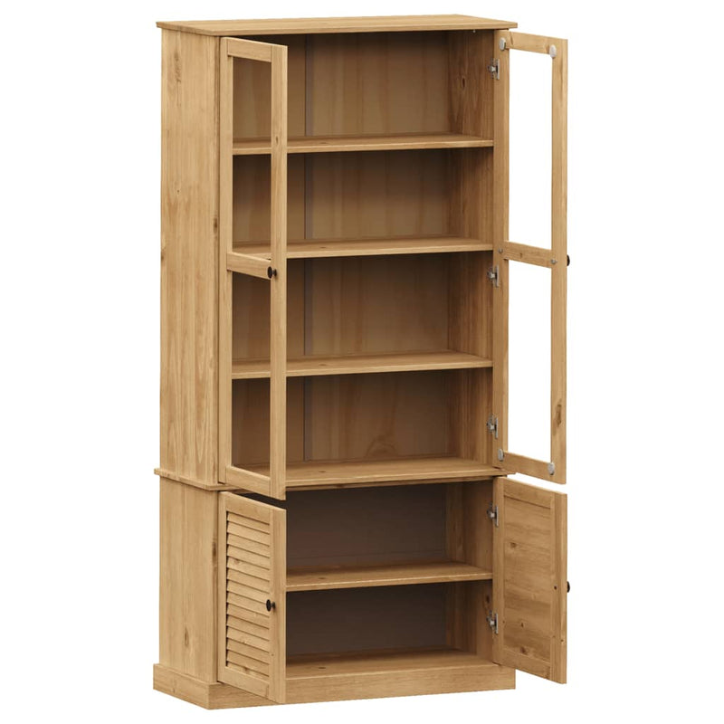 vidaXL VIGO üvegvitrines tömör fenyőfa éjjeliszekrény 85x35x170 cm