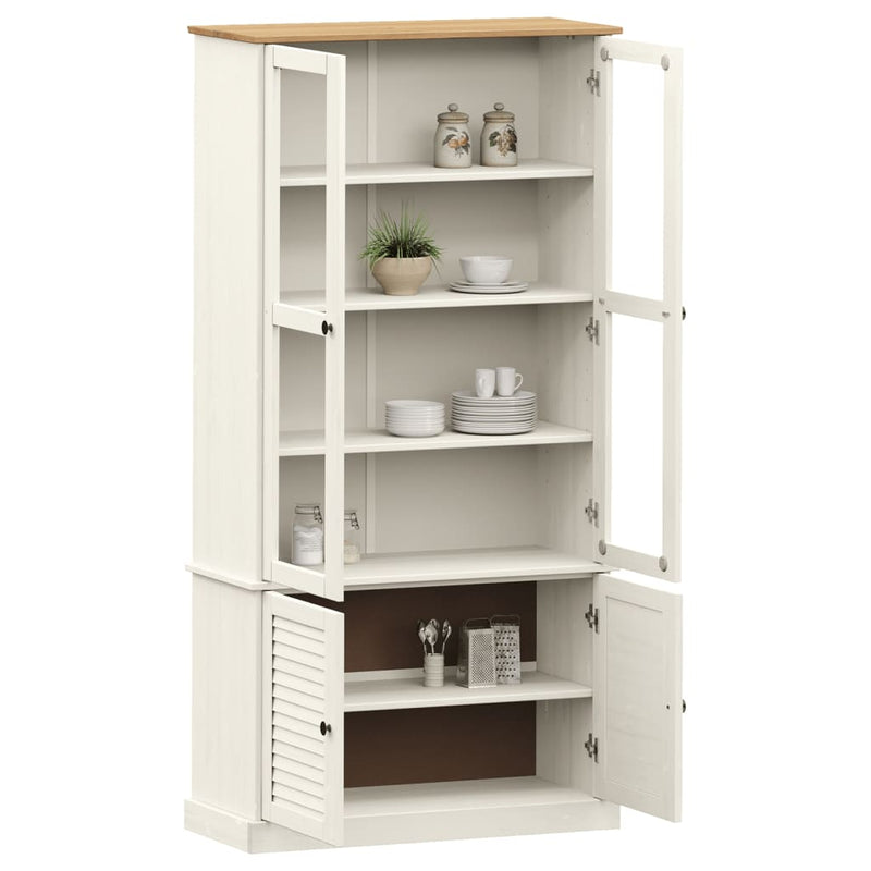 vidaXL VIGO fehér üvegvitrines tömör fenyőszekrény 85x35x170 cm