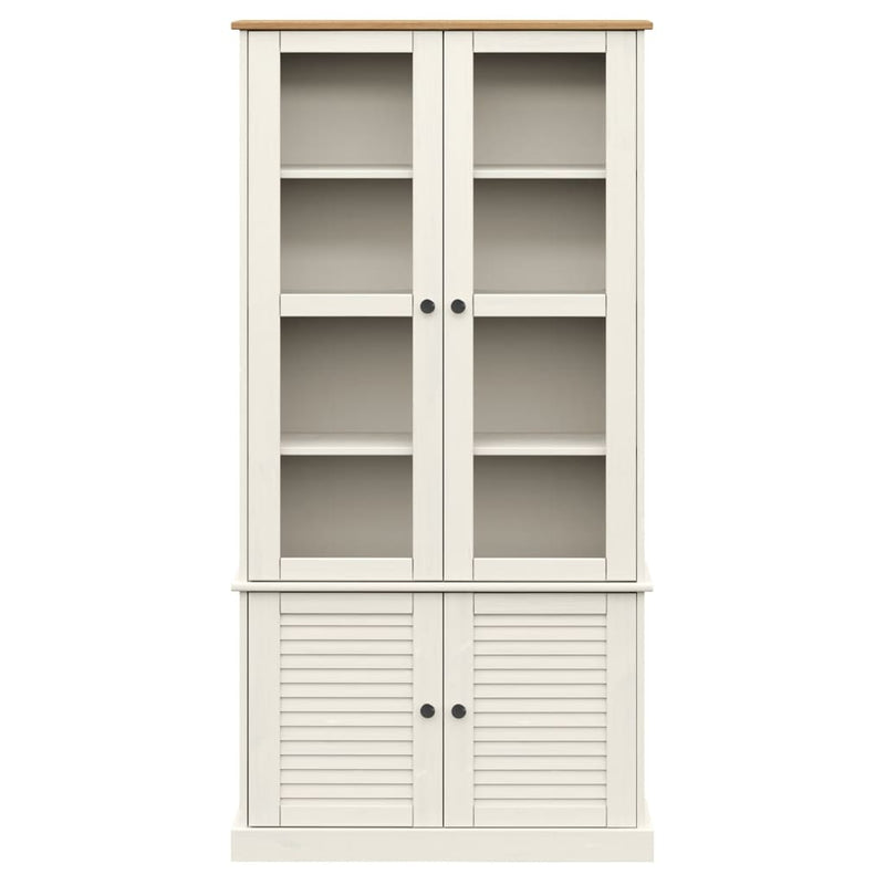 vidaXL VIGO fehér üvegvitrines tömör fenyőszekrény 85x35x170 cm