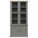 vidaXL VIGO szürke üvegvitrines tömör fenyőfa szekrény 85x35x170 cm