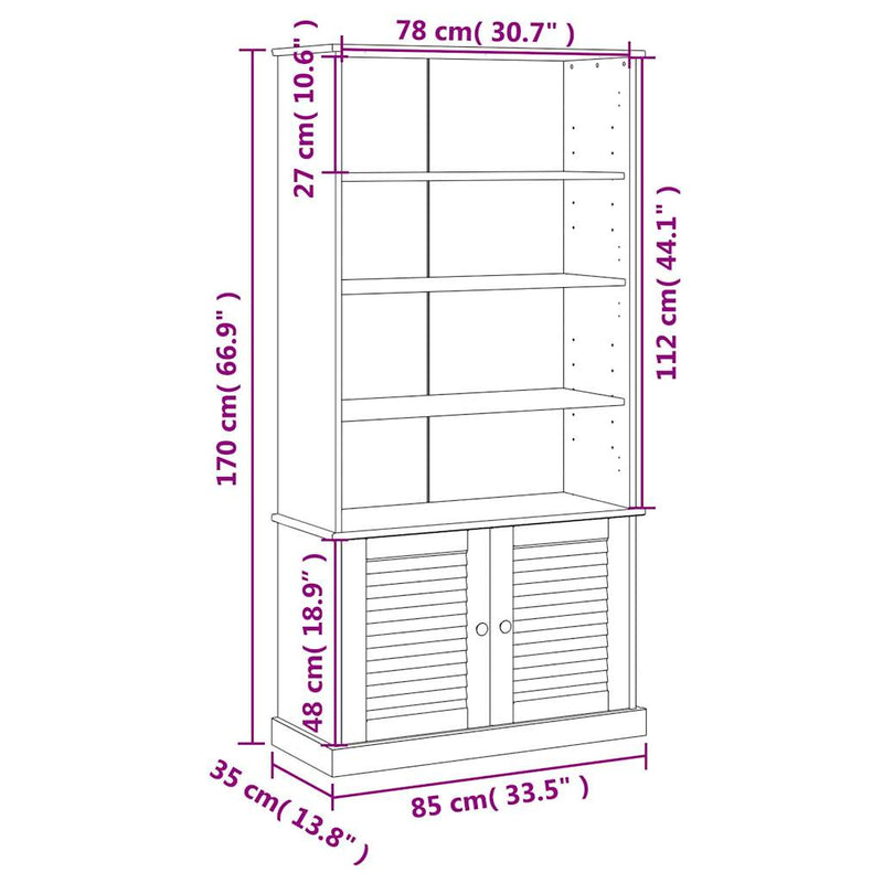 vidaXL VIGO tömör fenyőfa könyvespolc 85x35x170 cm