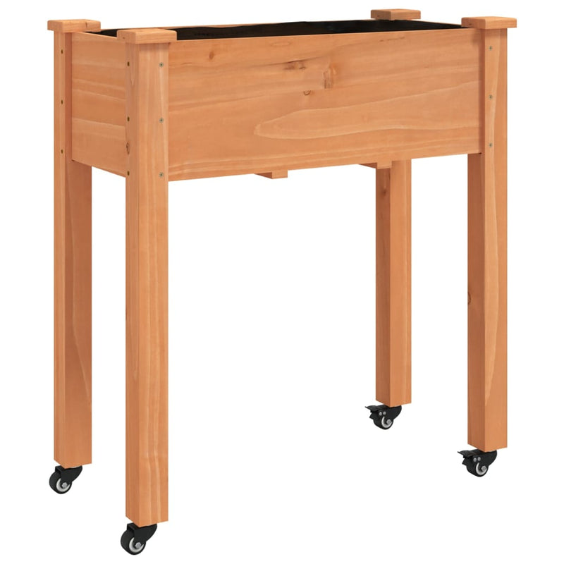 vidaXL barna tömör fenyőfa kerekes ültetőláda béléssel 71 x 37 x 80 cm