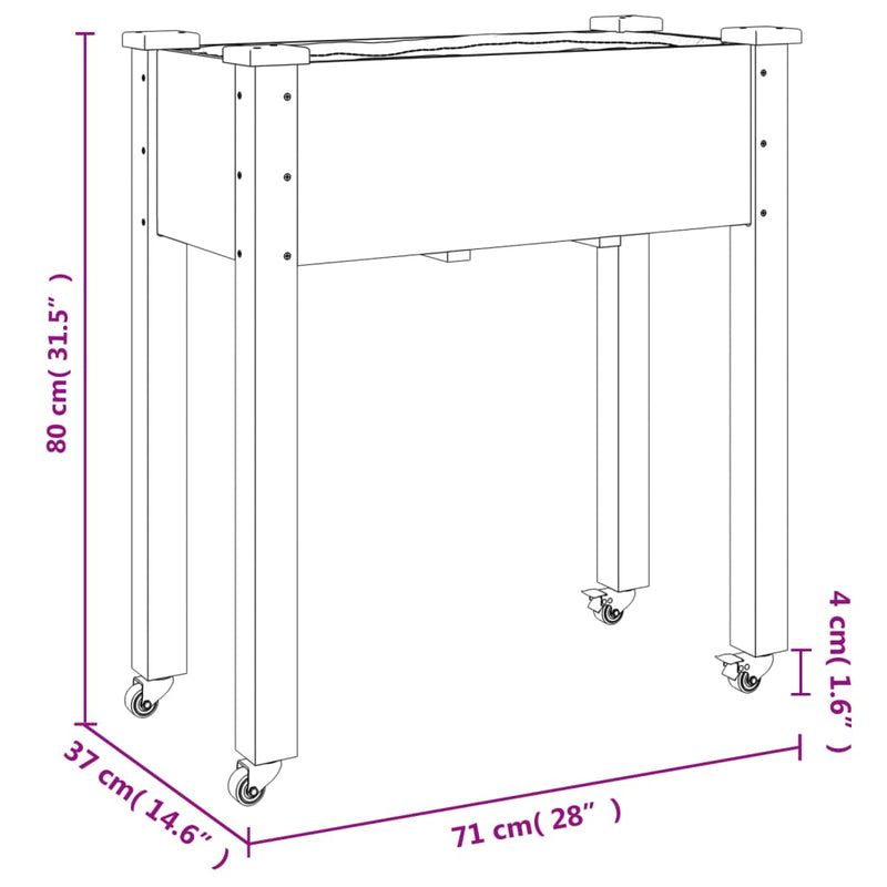 vidaXL barna tömör fenyőfa kerekes ültetőláda béléssel 71 x 37 x 80 cm