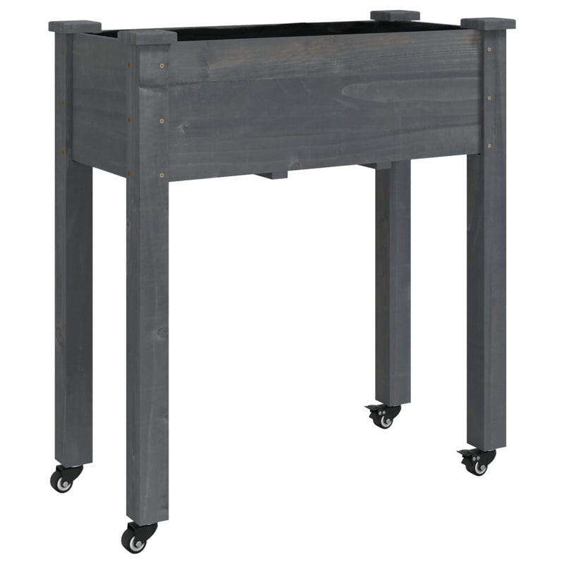 vidaXL szürke tömör fenyőfa kerekes ültetőláda béléssel 71x37x80 cm