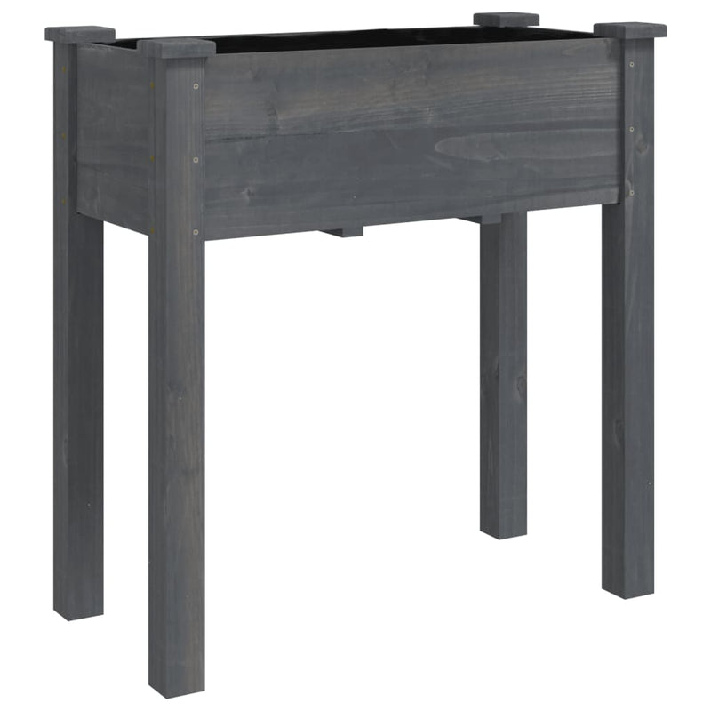 vidaXL szürke tömör fenyőfa kerekes ültetőláda béléssel 71x37x80 cm