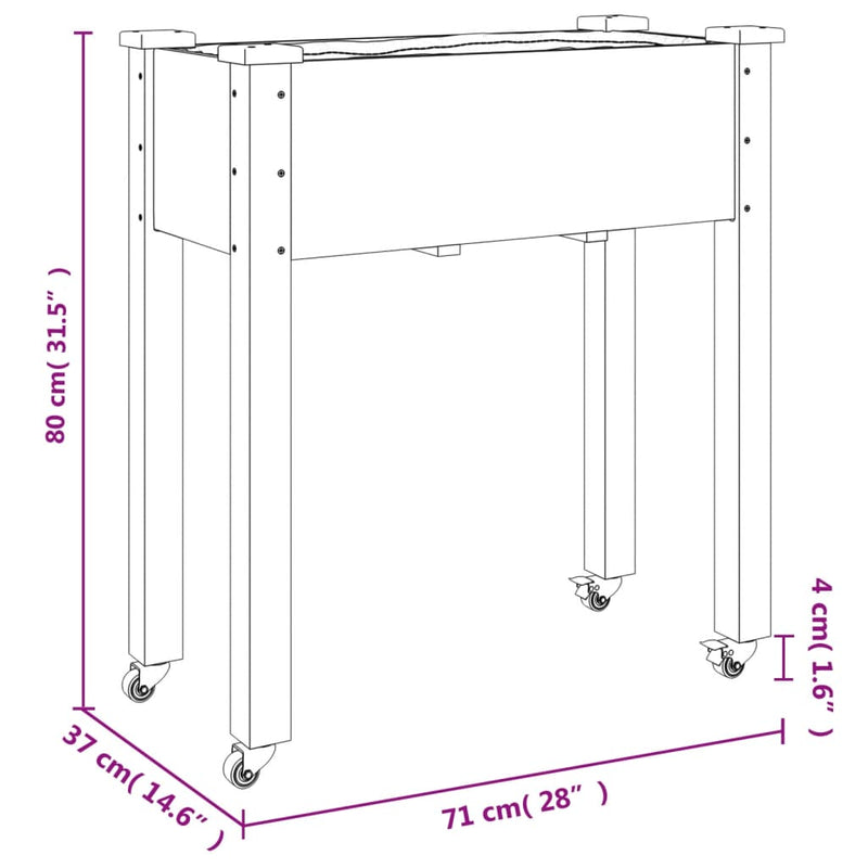 vidaXL szürke tömör fenyőfa kerekes ültetőláda béléssel 71x37x80 cm