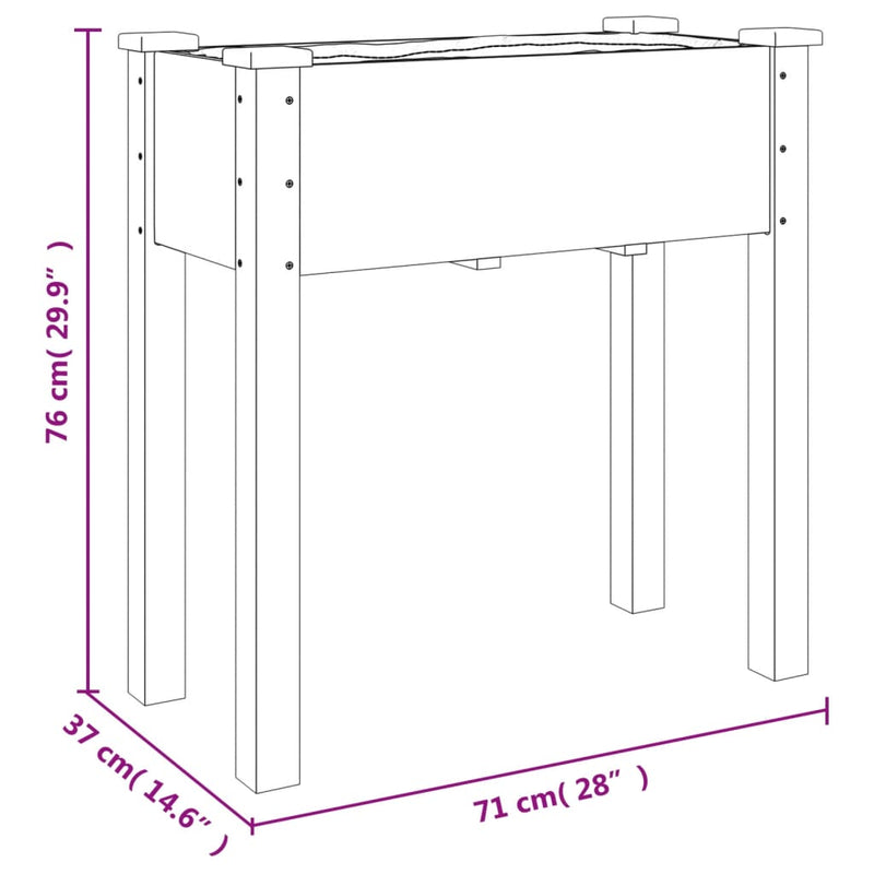 vidaXL szürke tömör fenyőfa kerekes ültetőláda béléssel 71x37x80 cm