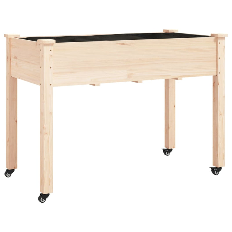 vidaXL tömör fenyőfa kerekes ültetőláda béléssel 118x59x80 cm