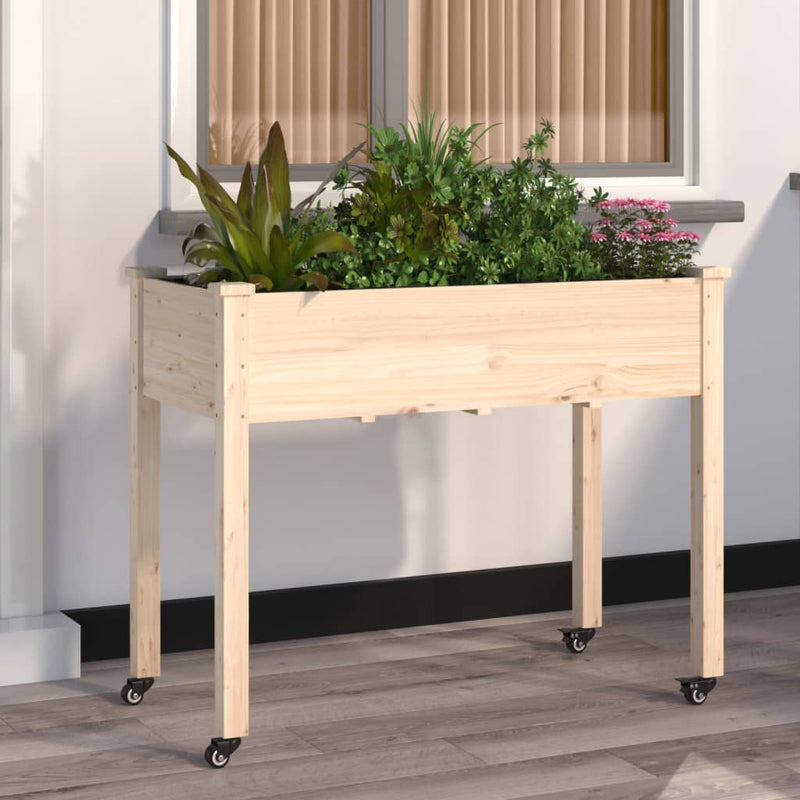 vidaXL tömör fenyőfa kerekes ültetőláda béléssel 118x59x80 cm