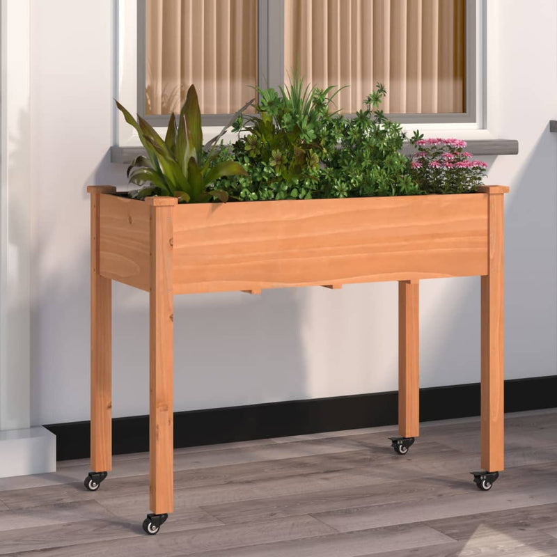 vidaXL barna tömör fenyőfa kerekes ültetőláda béléssel 118x59x80 cm