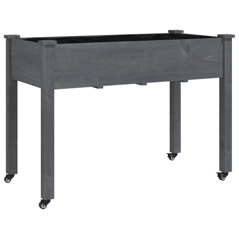 vidaXL szürke tömör fenyőfa kerekes ültetőláda béléssel 118x59x80 cm