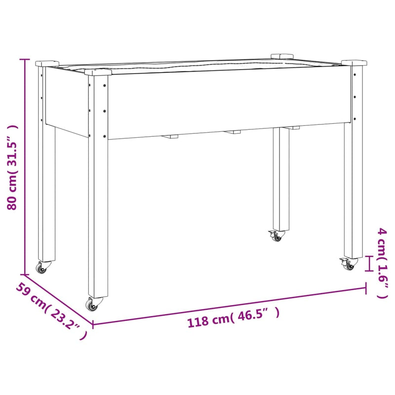 vidaXL szürke tömör fenyőfa kerekes ültetőláda béléssel 118x59x80 cm