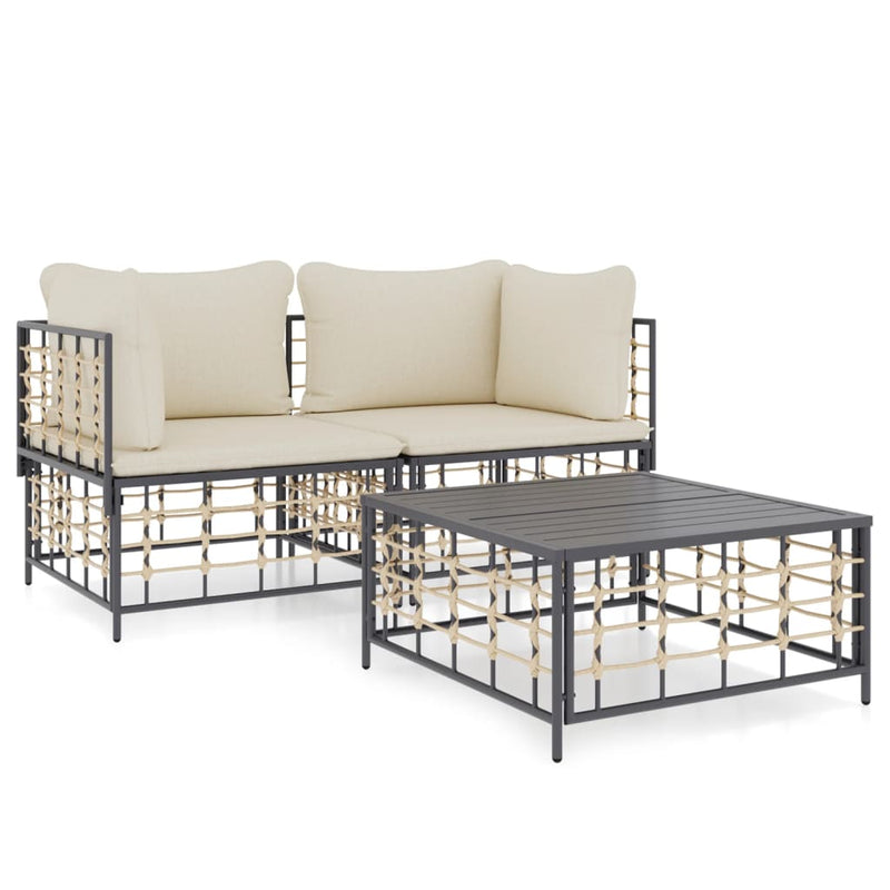 vidaXL 3 részes antracitszürke polyrattan kerti ülőgarnitúra párnákkal