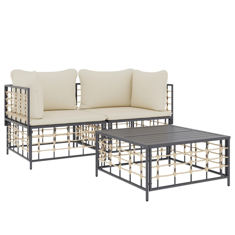 vidaXL 3 részes antracitszürke polyrattan kerti ülőgarnitúra párnákkal