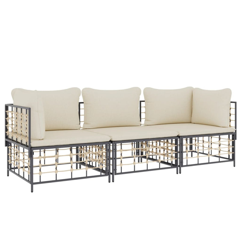 vidaXL 3 részes antracitszürke polyrattan kerti ülőgarnitúra párnákkal