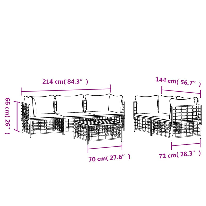 vidaXL 6 részes antracitszürke polyrattan kerti ülőgarnitúra párnákkal