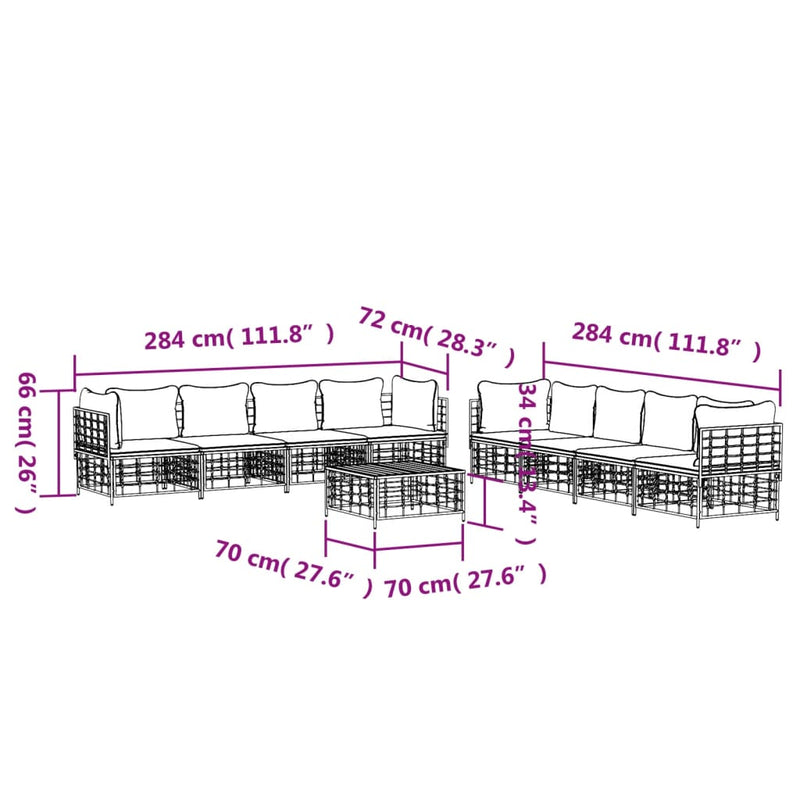 vidaXL 9 részes antracitszürke polyrattan kerti ülőgarnitúra párnákkal