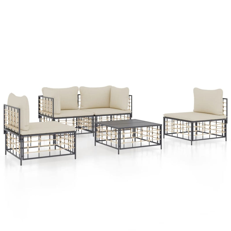 vidaXL 5 részes antracitszürke polyrattan kerti ülőgarnitúra párnákkal