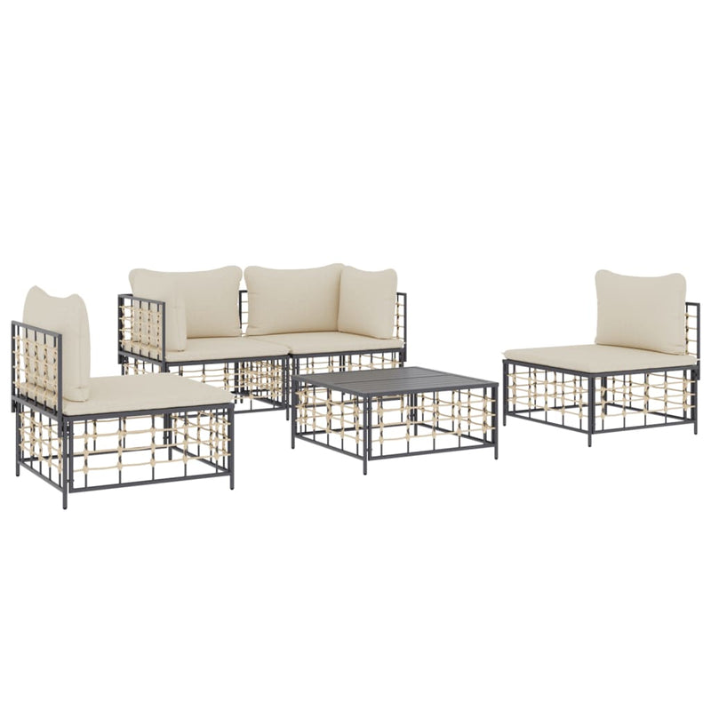 vidaXL 5 részes antracitszürke polyrattan kerti ülőgarnitúra párnákkal