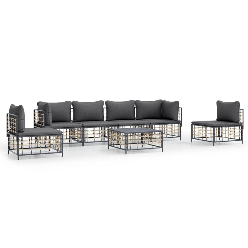 vidaXL 7 részes antracitszürke polyrattan kerti ülőgarnitúra párnákkal
