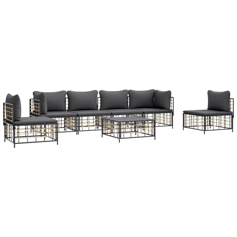 vidaXL 7 részes antracitszürke polyrattan kerti ülőgarnitúra párnákkal