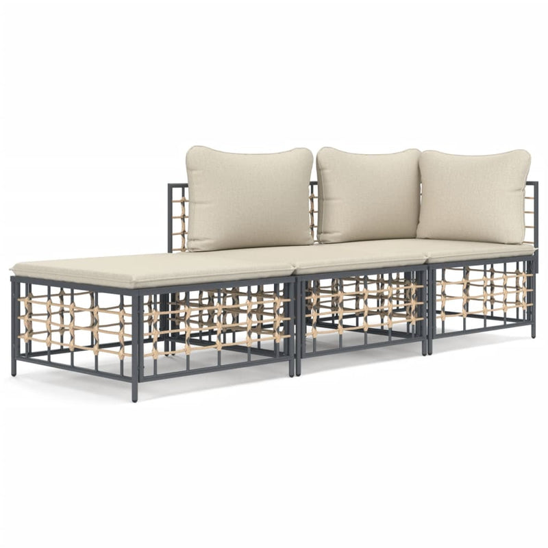vidaXL 3 részes antracitszürke polyrattan kerti ülőgarnitúra párnákkal