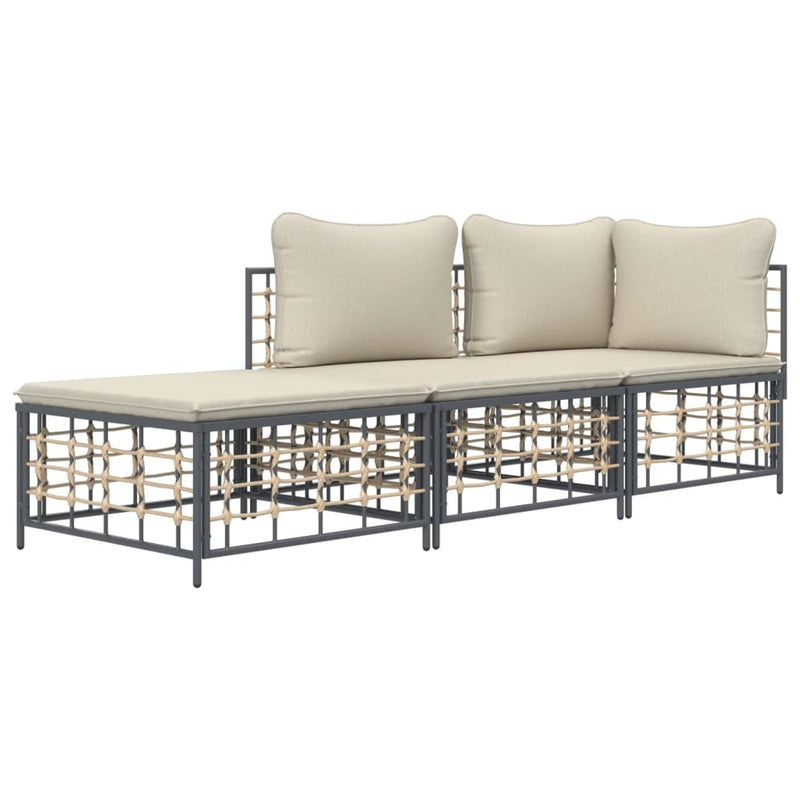 vidaXL 3 részes antracitszürke polyrattan kerti ülőgarnitúra párnákkal