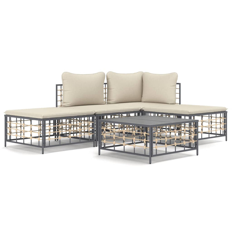 vidaXL 5 részes antracitszürke polyrattan kerti ülőgarnitúra párnákkal