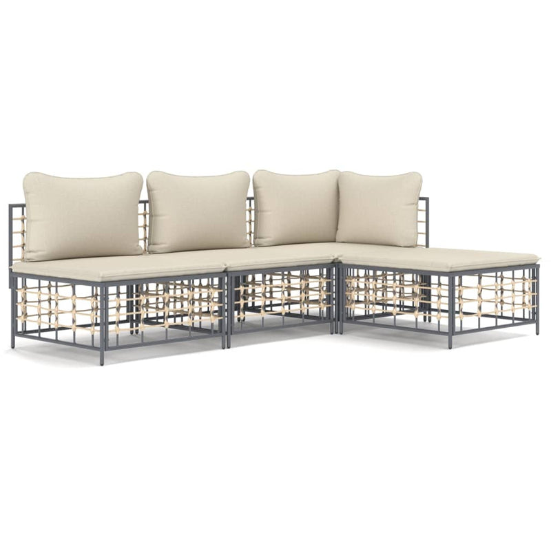 vidaXL 4 részes antracitszürke polyrattan kerti ülőgarnitúra párnákkal