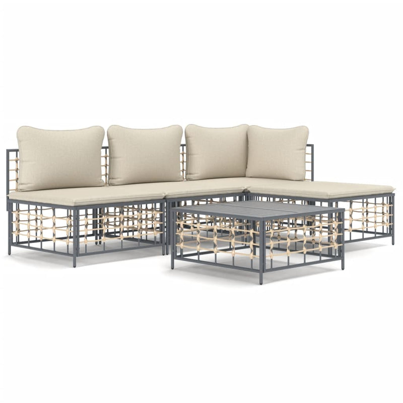 vidaXL 5 részes antracitszürke polyrattan kerti ülőgarnitúra párnákkal