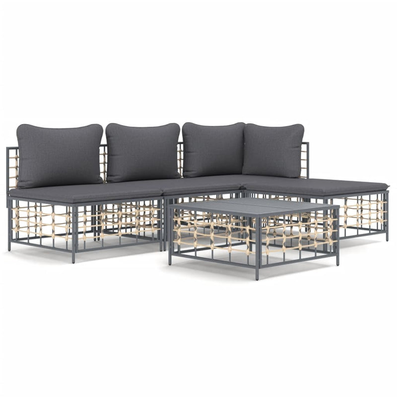 vidaXL 5 részes antracitszürke polyrattan kerti ülőgarnitúra párnákkal