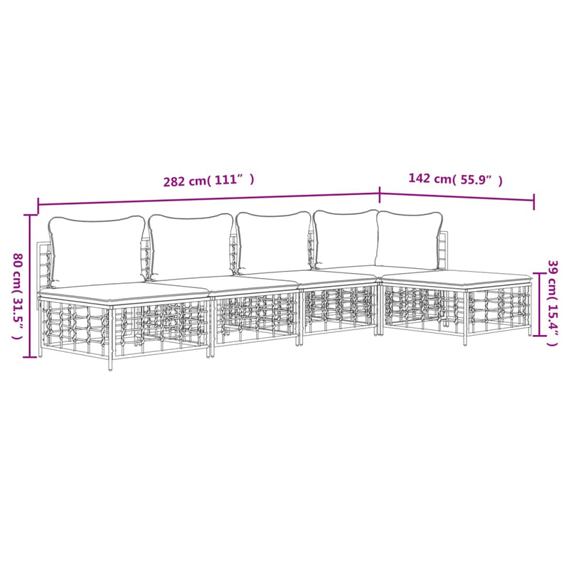 vidaXL 5 részes antracitszürke polyrattan kerti ülőgarnitúra párnákkal