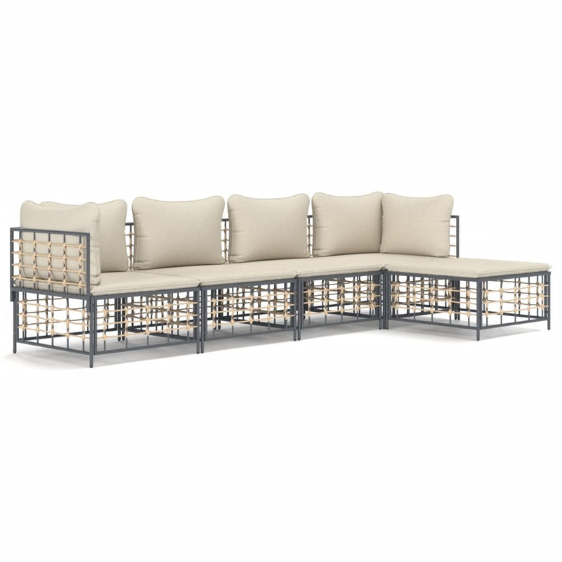 vidaXL 5 részes antracitszürke polyrattan kerti ülőgarnitúra párnákkal