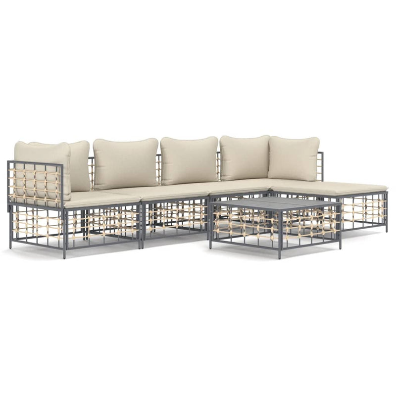 vidaXL 6 részes antracitszürke polyrattan kerti ülőgarnitúra párnákkal